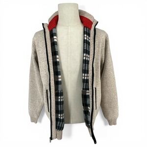 YeoKou Mens Cashmere Wool Blend Full Zip Fleece Lined Cardigan Sweater Beige L